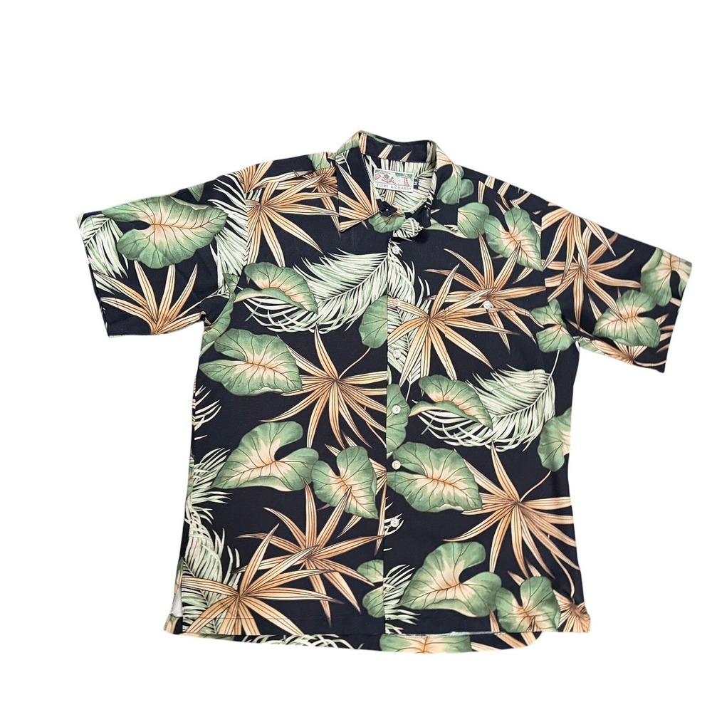 Vintage Tori Richard Hawaiian Shirt Black Tropical Leaf Print Viscose Mens M